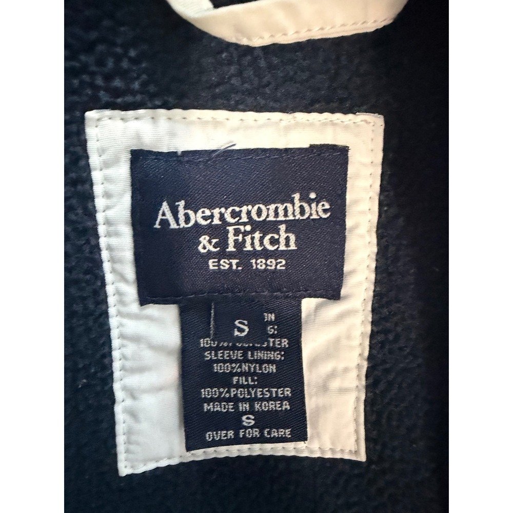 Abercrombie & Fitch Vintage Hooded Windbreaker Jacket Cream Blue Fleece Lined S - Picture 7 of 16